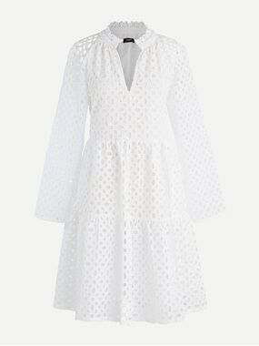 J. Crew White Eyelet Long-Sleeve Tiered Dress